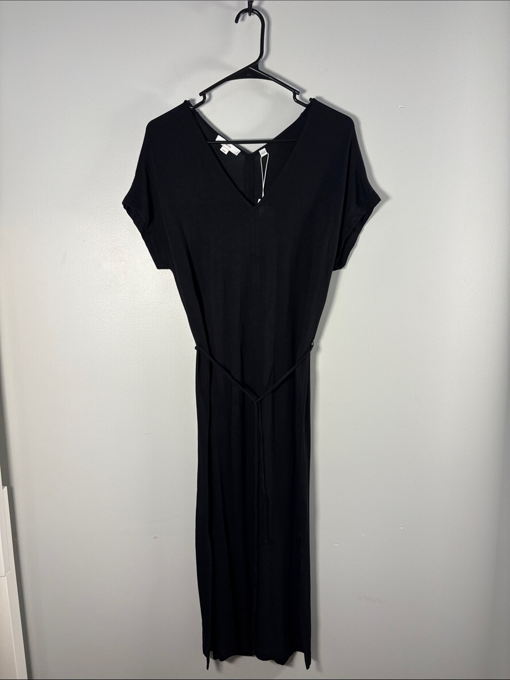 Vince Black V-Neck Maxi Dress with Waist Tie
